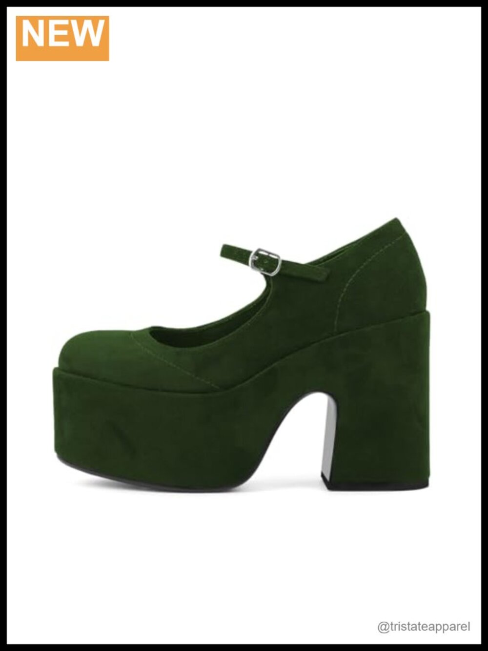 Platform Mary Jane Heels Chunky High Pumps Closed Round Toe Buckle Strap Faux